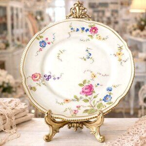 Castleton China Sunnyvale Plate VTG Floral Scalloped Gold Beaded Trim 8 Inch